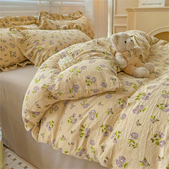 Fresh Plant Flower Bed Sheet for Children and Adults Four-Piece Bed Set Pillowcases Soft Washed Cotton Home Textiles