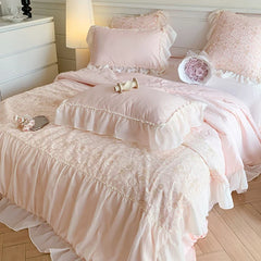 Helena French Style Summer Quilt Set New Sweetheart Bow Summer Four Piece Set Soft Cool Blanket Duvet Air-Condition Quilt