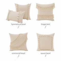 Cotton Linen Boho Cushion Cover for Sofa Couch Bench Car Home Decor Comfy Square Farmhouse Cushion Pillow Case with Tassel