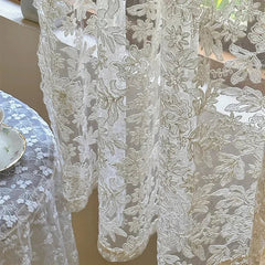 French Curtains Lace Gauze for Living Room Cream Retro Wavy Edge Bedroom Bay Window Girl Embroidery Curtain Door Decor Custom