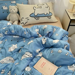 Bowknot Bedding Set Ins Girl Plaid Washed Dormitory Bed Sheet Quilt Cover Student Dormitory Three-piece Set