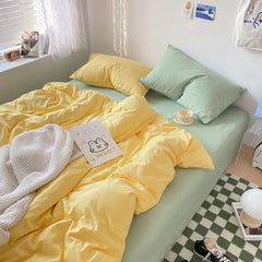 Korean Solid Color Bedding Set Adults Kids Twin Full Queen Size Soft Bed Flat Sheet Duvet Cover Set Pillowcases Simple Bed Linen