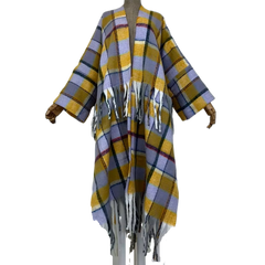 Plaid Long Tassel Cardigan - WINI