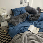 Bed Sheet Set Ins Style Double Color Washed Cotton Bed Sheet Quilt Cover Sheet 3-piece Set Comforter Set Queen King Size