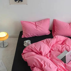 Fashion Style Pink Bedding Set Soft Flower Duvet Cover Pillowcase Bed Flat Sheet Set For Girl Women Twin Full Queen Bedclothes
