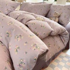 Korean Bow Bedding Sets For Girls 2025 New Duvet Cover Set Queen Full Size Flat Bed Sheet Quilt Cover Pillowcase Kawaii