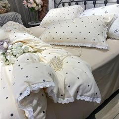 Ins Polka Dots Bedding Set Simple Print Duvet Cover Set With Pillowcases Flat Fitted Sheet Washed Cotton Skin Friendly For Adult
