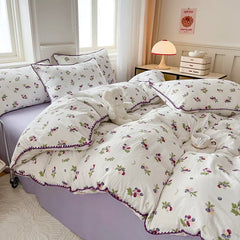 Cute Purple Grapes Fruit Duvet Cover Girls INS Bedding Set for Kids Queen Full Size Flat Bed Sheet Quilt Cover Pillowcase Kawaii