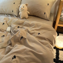 Ins Style Embroidered Flower Bedding Sheet Nordic Duvet Cover Set Home Luxury No Filling Bedding Set Comfortable Bedspread