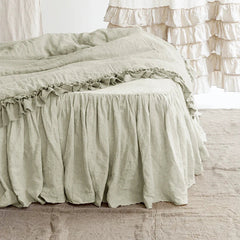 100% Pure Linen Bed Skirt Natural Flax Single/Queen/King Size Bed Sheet Ruffles Non-slip Fitted Sheet Cover Bedspread