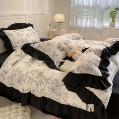 Solid Colour INS French Style Bedding Set For adults kids Brown pink Flat Sheet With Pillowcases Colorful King Queen Full size