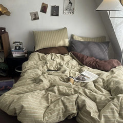 2025 new cotton-colored woven jacquard herringbone slanted bed sheet four-piece set - Maillard series washable fabric