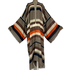 Warm Striped Maxi Kimono Cardigan - WINI