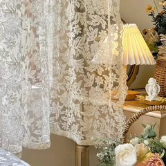 French Curtains Lace Gauze for Living Room Cream Retro Wavy Edge Bedroom Bay Window Girl Embroidery Curtain Door Decor Custom