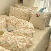 Fashion Floral Bedding Set Blue Pink Boys Girls Single Double Size Duvet Cover Kit No Filling Flat Sheet Pillowcase Home Textile