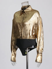 Hot Stamping High Waist Patchwork Top