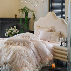 100% Tencel Bedding Set 60s Lace Flat Sheet Set With Pillowcase Queen King Double Size Bare Sleeping Skin-Friendly Bed Linen Set