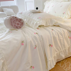 3pcs Rose embroidery Lace Quilt, pillowcase Single Double Summer Air Conditioning Throw Blanket Nap Blanket Thin Quilt