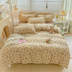 Fresh Plant Flower Bed Sheet for Children and Adults Four-Piece Bed Set Pillowcases Soft Washed Cotton Home Textiles