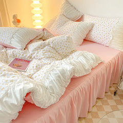 Floral Princess Style Korean Bed Skirt Bed Sheet flowers Lace Quilt Cover Ins Bedding For Girls Luxury Home Textiles