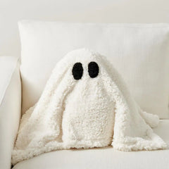 Cute Ghost with Pumpkin Pillow in Hand for Halloween Decor White Ghost Doll Kid Children Gift Sofa Decor Soft Cotton Pillow