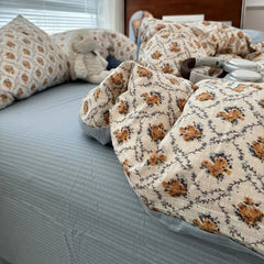 Duvet Cover Set A-class Ultra Soft Jacquard Double-layer Yarn Washed Cotton Bedding Set Floral Bed Sheet
