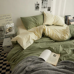 Bed Sheet Set Ins Style Double Color Washed Cotton Bed Sheet Quilt Cover Sheet 3-piece Set Comforter Set Queen King Size