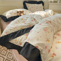 Hepburn French Style Bedding Set For adults kids Brown pink Flat fitted Sheet set With Pillowcases Colorful King Queen Full size