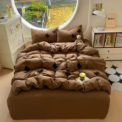 4pcs Duvet cover set (1*Duvet Cover + 2*Pillowcase, sheet), Butterfly knot yarn embroidery Bedding Set, Soft Comfortable