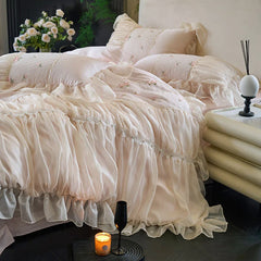 100% Tencel Bedding Set 60s Lace Flat Sheet Set With Pillowcase Queen King Double Size Bare Sleeping Skin-Friendly Bed Linen Set