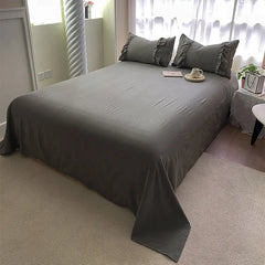 INS Princess Grey Bedding Sets 2025 Solid Color Ruffle Quilt Cover Romantic Bed Sheet Sets Girls Bedroom Duvet Cover 4pcs