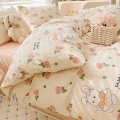 Floral Bedding Set with Duvet Cover Flat Sheet with Pillowcases Kids Queen Full Size Boys Girls Bed Linen