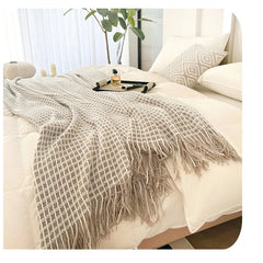 Modern Plaid Tassels Bed Flag Bed Tail Scarf Runner Upscale Household Bedroom Hotel Flag Bed End Towel End Blanket