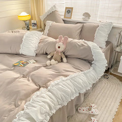 Ins Princess Wind Quilt Cover Four-piece Set Girly Heart Solid Color Bed Sheet Dormitory Bed Three-piece Set Linen Sheets Sets