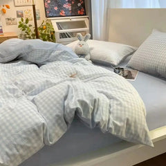 Classic Plaid Bedding Set No Filler Blue Green Duvet Cover Flat Sheet Pillowcases Single Full Queen Size BedSpread Home Textile