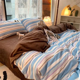 Small Fresh Ins Big Blue Stripes Winter Warm Four-piece Bedding Set Quilt Cover Milk Velvet Bed Sheet Farai Velvet Three-piece