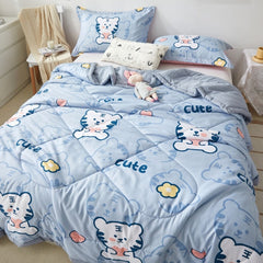Cute Space Bear Printed Spring Summer Comforter Adults Children Soft Breathable Quilting Quilt Single Double Bed Blanket Quilts