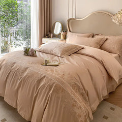 High-end 180S Long-staple 100% Cotton Embroidery Quilt Cover Fitted Sheet Autumn and Winter Light Luxury Comforter Bedding Sets