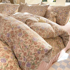 Korean Bow Bedding Sets For Girls 2025 New Duvet Cover Set Queen Full Size Flat Bed Sheet Quilt Cover Pillowcase Kawaii