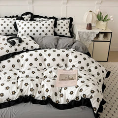 French New Class A Bed Set Four-piece Set Comforter Washed Cotton Four-season Skin Friendly Quilt Cover Three-piece Bedding Set