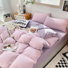 Nordic Princess Purple Bedding Set Girls Boys Single Double Size Flat Sheet Duvet Cover Pillowcase Bed Linens Home Textile