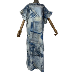 Denim Patchwork Print Kaftan Dress - WINI