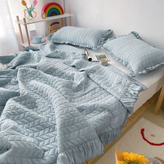 Korean Style Quilted Summer Quilt Blanket Lightweight Cooling Air-conditioning Comforter Quilt Soft Thin Quilt Machine Washable