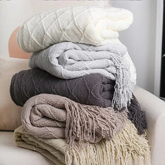 Nordic Knitted TV Blankets Bed End Decor Drop Ship Shawl Sofa Blanket with Tassels Scarf Sofa Emulation Fleece Throw Blanket