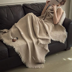 Class A knitted fringed pure cotton six-layer gauze blanket 100 cotton shawl blanket retro sofa nap blanket
