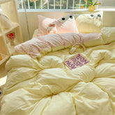 Cute Big Eyed Four Piece Set Plaid Duvet Cover Set With Sheet Bedroom Decor Skin Friendly Single Double Bedding Set Home Textile