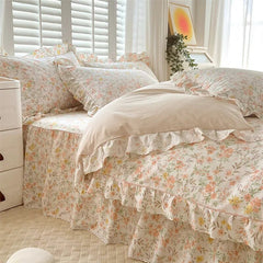 Ruffle Bedding Set 100% Cotton 1 Duvet Cover 2 Pillowcases No Sheet Ultra Soft Touch Floral Style 200x230 220x240