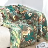 Textile City Jungle Tiger 6 Layer Cotton Gauze Towel Quilt Green Summer Cool Office Comfy Single Blanket Sofa Cover Blanket