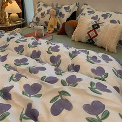 Floral Duvet Cover Set Ins Style Flat Sheet Pillowcases Single Double Size Bedding Kit No Filler Girls Boys Home Decoration