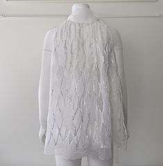 Solid Diamond-Shaped Hollow Sequined Organza Sleeveless Top